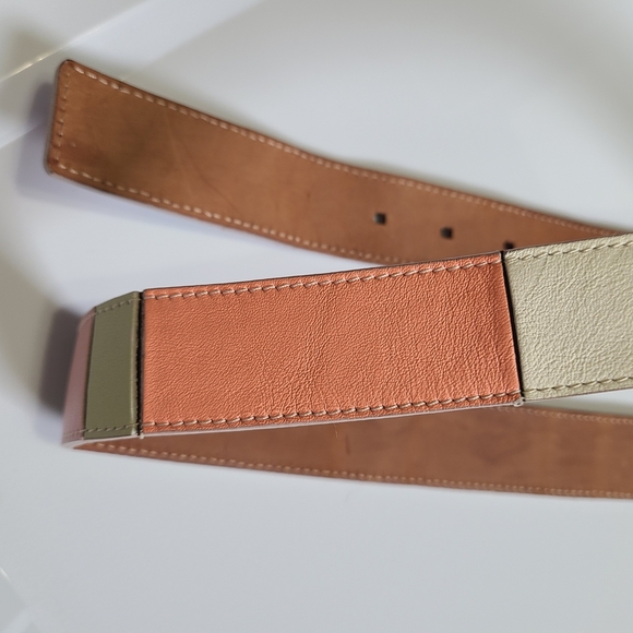 Tanner Beautiful Colorblock Genuine Leather Belt Womens Large Suede Patch ITALY‎ main image 11